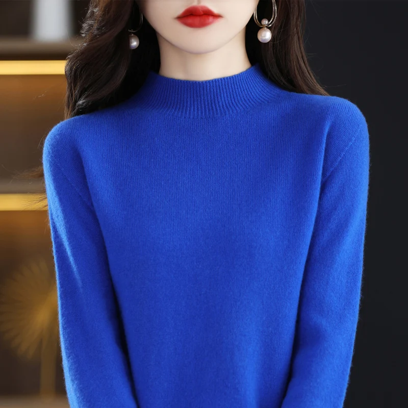 

100% Wool 2022 Autumn And Winter New High-End Seamless One-line Ready-to-wear Sweater Women's Lazy Style Vacation Office Top