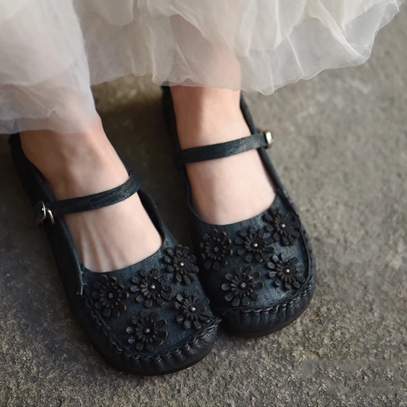 

Женские туфли с цветами Artmu, из натуральной кожи, с круглым носком, на плоской подошве, весенние, 2023