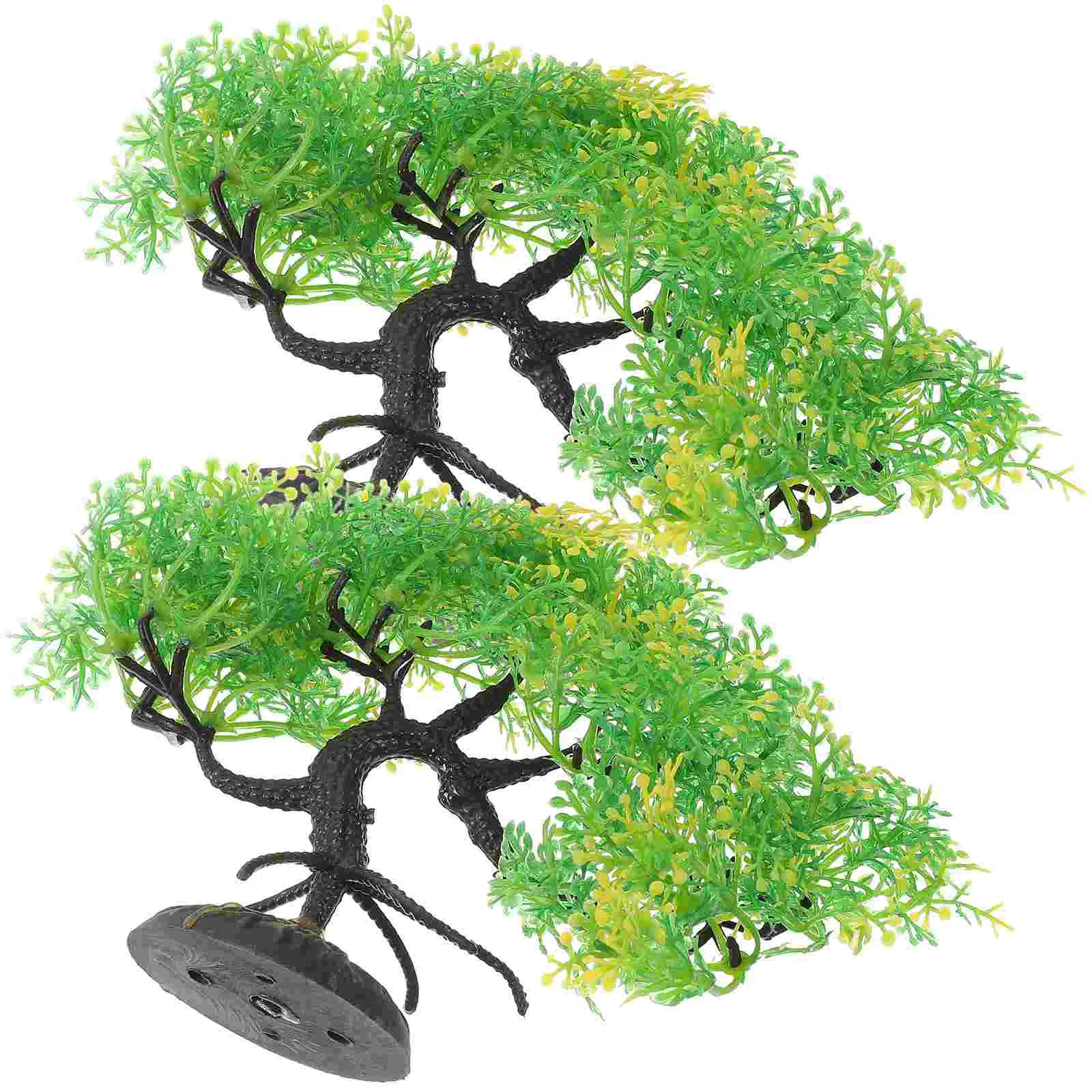 

2 Pcs Aquarium Landscaping Fake Plants For Fish Tank Faux Plastic Bowl Artificial Decoration Bonsai Ornament