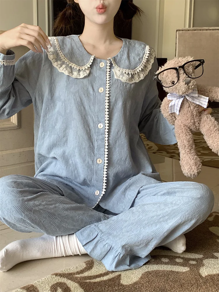 Пижамный комплект Lcae женский с вышивкой однотонный простой милый пижамный в