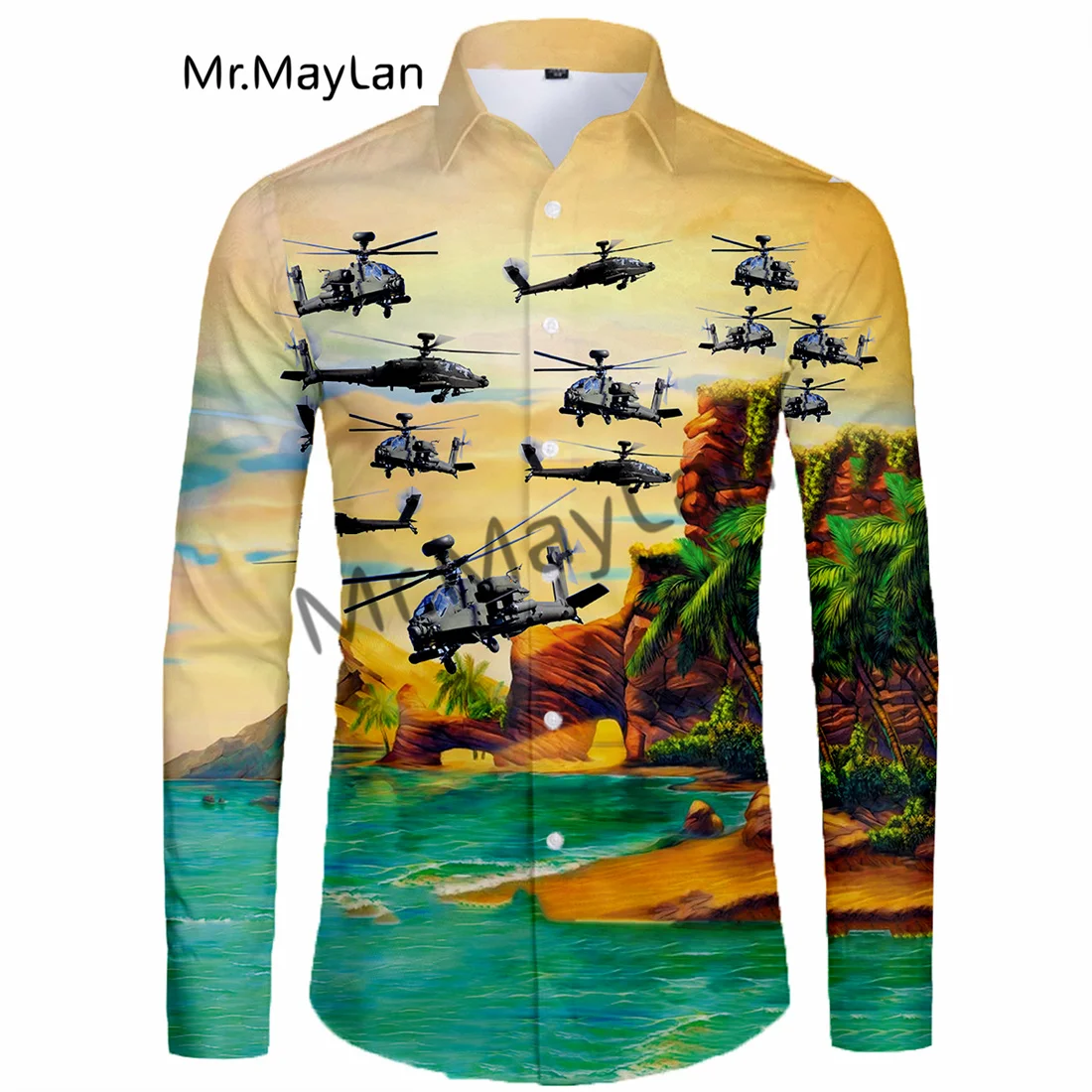 

Рубашка с длинным рукавом для мужчин и женщин, гавайская блузка унисекс с 3D принтом, с разноцветным транспортным вертолетом, модная уличная одежда, для отдыха, 122