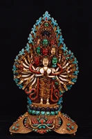 13 tibetan temple collection old tibetan silver gilt filigree gem turquoise 1000 arm guanyin lotus platform worship buddha