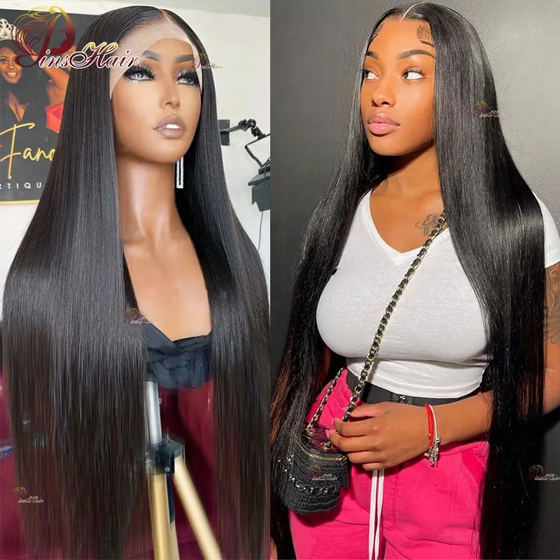 Bone Straight Lace Front Human Hair Wig Natural Black Transparent 13x4 Lace Frontal Wig Pre Plucked Straight Remy Human Hair Wig