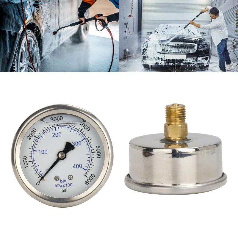 

Industrial Grade Pressure Washer Gauges with Standard N14x1.5 Thread 6000psi Garden Tool Suitable for Car Washer Garden