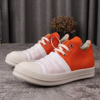 popular canvas shoes rick orange mens casual shoes patchwork satin design womens sneakers lace up owens male sneaker