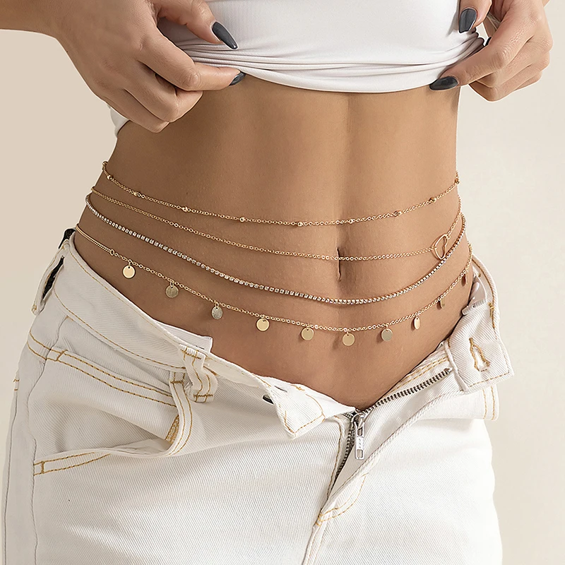 

Jewelry Sexy Overlay Metal Chain Body Chain Peach Heart Sequin Claw Chain Rhinestone Multi-layer Waist Chain Tassel Leg Chain