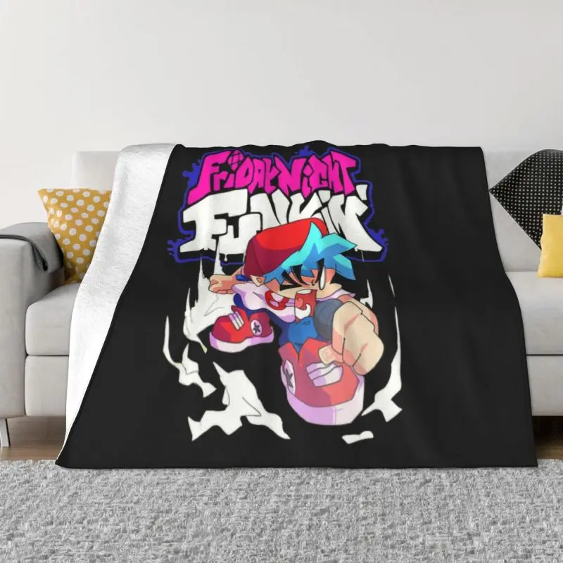 

Friday Night Funkin Sofa Fleece Boyfriend Video Gaming Throw Blanket Warm Flannel Blankets for Bed Office Couch Quilt