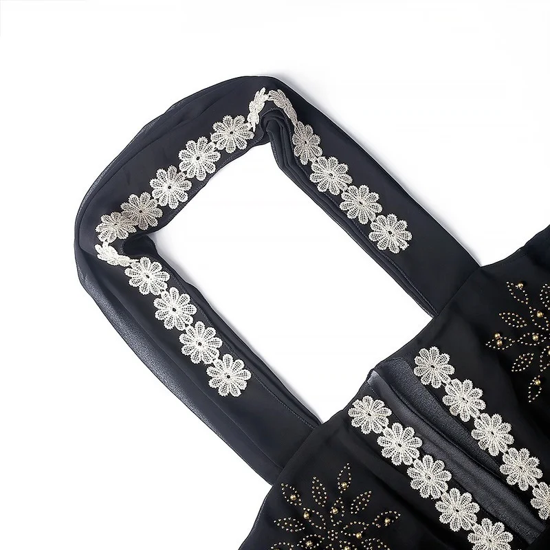 Muslim Abaya Beaded Embroidery Lace Single Row Muslim Dress Hooded Abayas for Women Hot Drilling plus Size Women's Dress