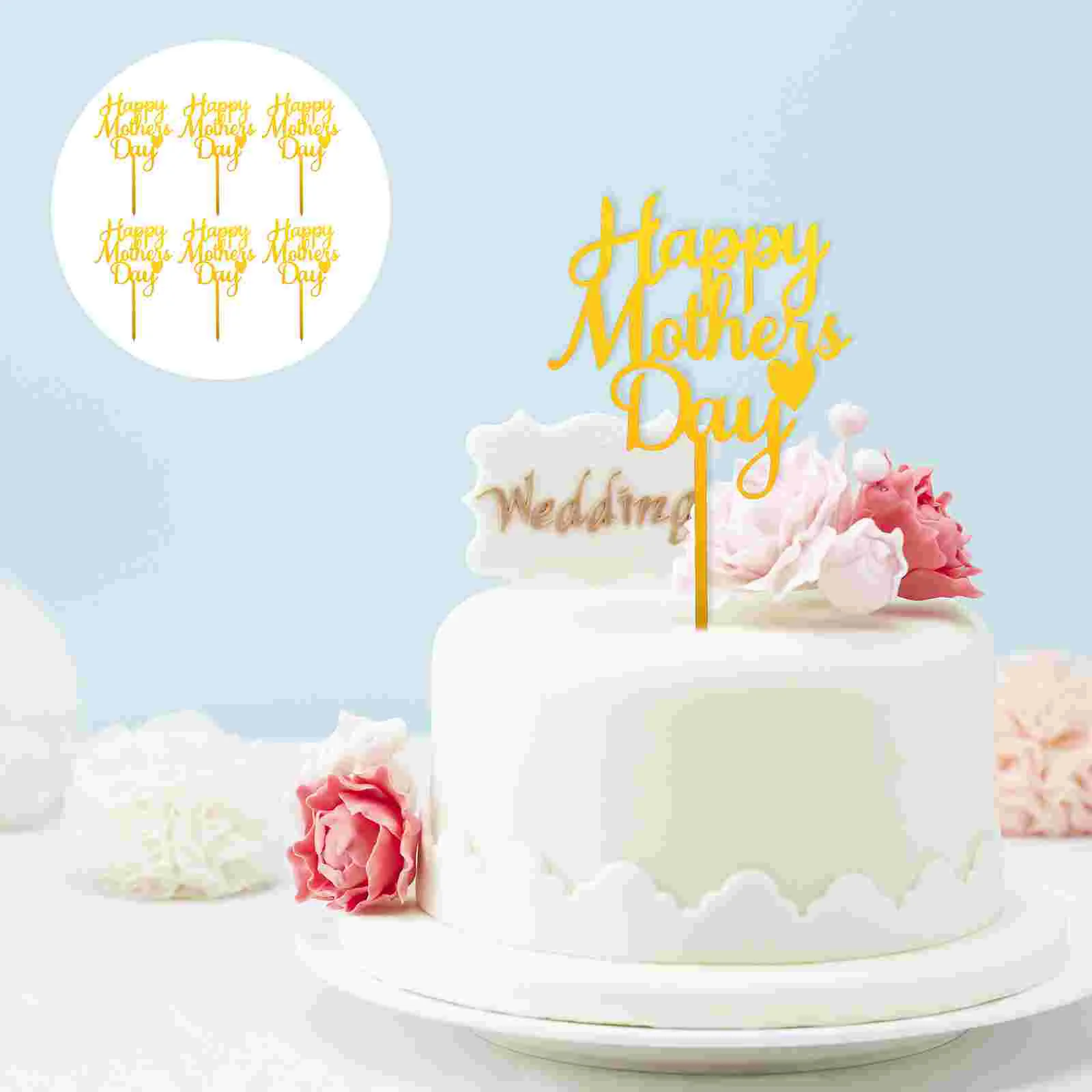 

20 Pcs Happy Birthday Cake Mother's Cake Inserts Dessert Pick Table 16x10cm Adornment Golden Acrylic Material