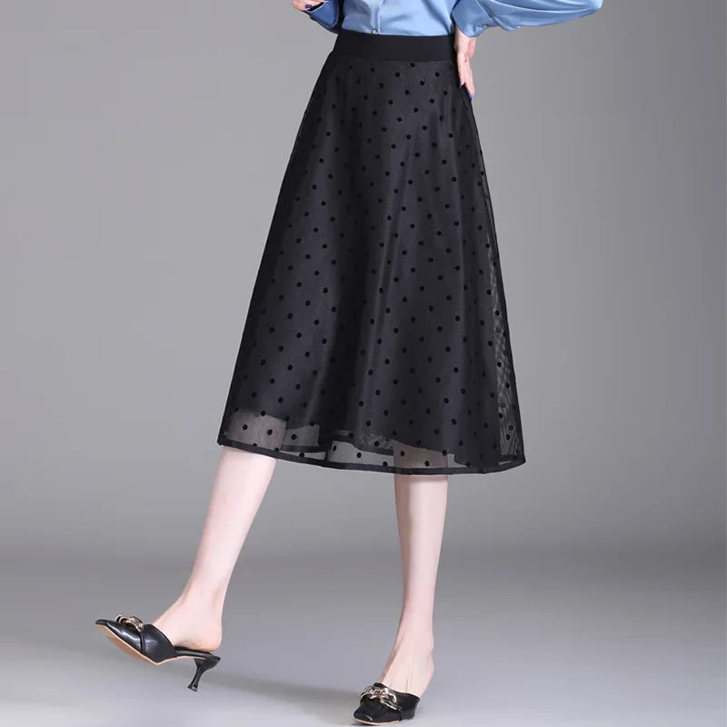 Флокированная сетчатая юбка в горошек новинка весны 2022 эластичное покрытие с