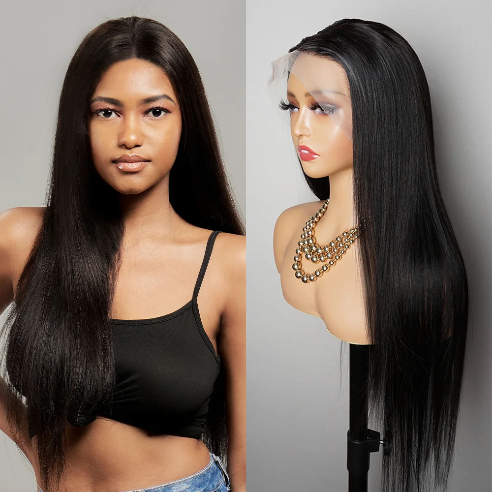 34 Inch Bone Straight Lace Wigs Cuticle Aligned Remy Brazilian Human Hair Wig For Women