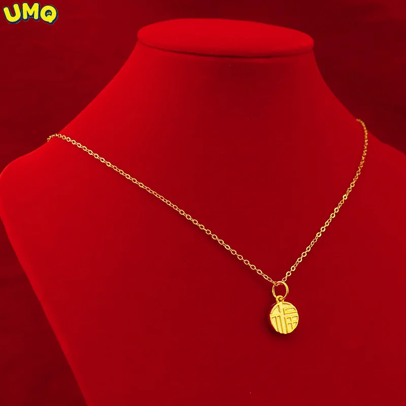 

Gold Fu Character Pendant, Vintage Fashion, 24k Pure Gold Fu Brand Necklace, Female 999 Full Gold Clavicle Chain, Authentic Gift