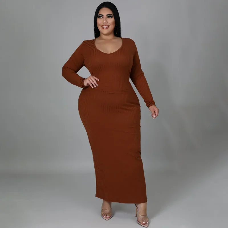Женское трикотажное платье большого размера KEXU эластичное облегающее в рубчик с