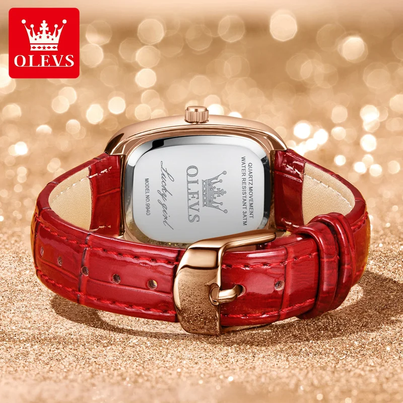 Reloj Mujer OLEVS Luxury Diamonds Rhinestone Watch Women elegant Top Ladies Quartz Watch Red Leather Band Women Wristwatch 2023 enlarge