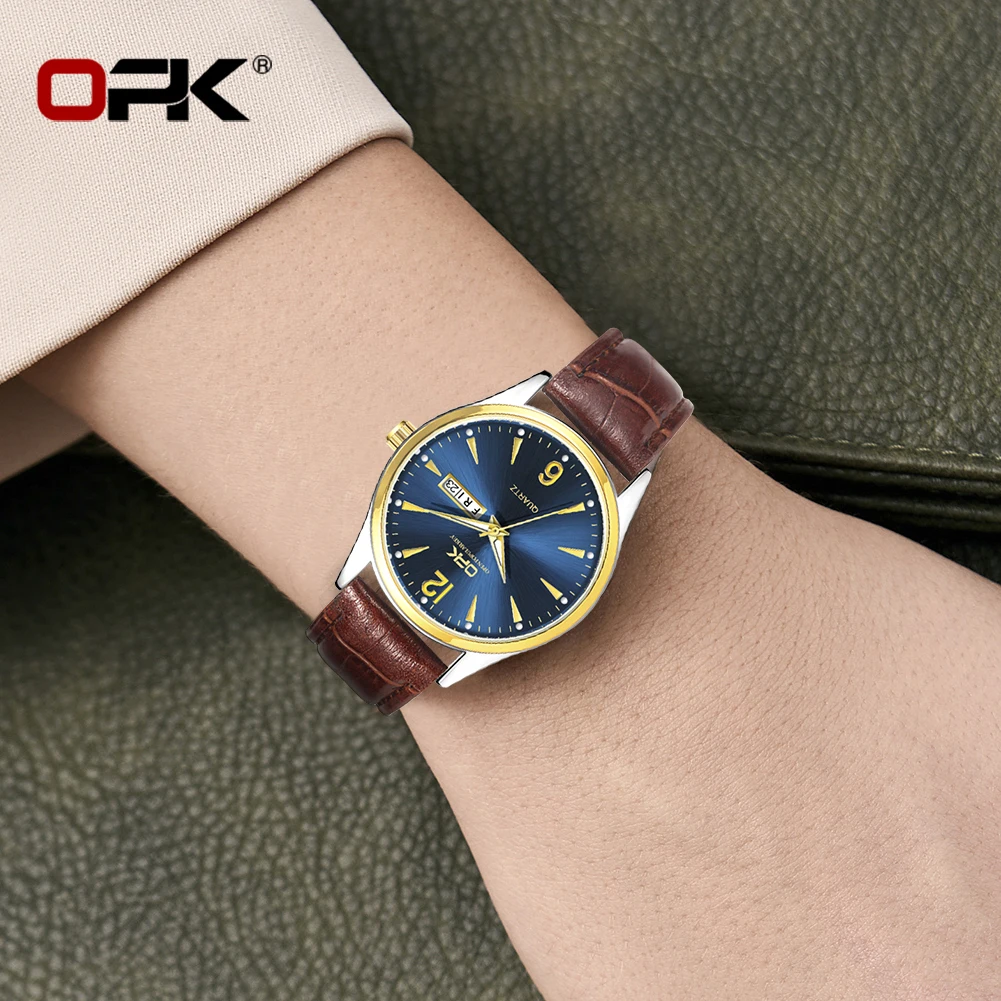 Бренд OPK светящиеся водонепроницаемые кварцевые женские часы с двойным