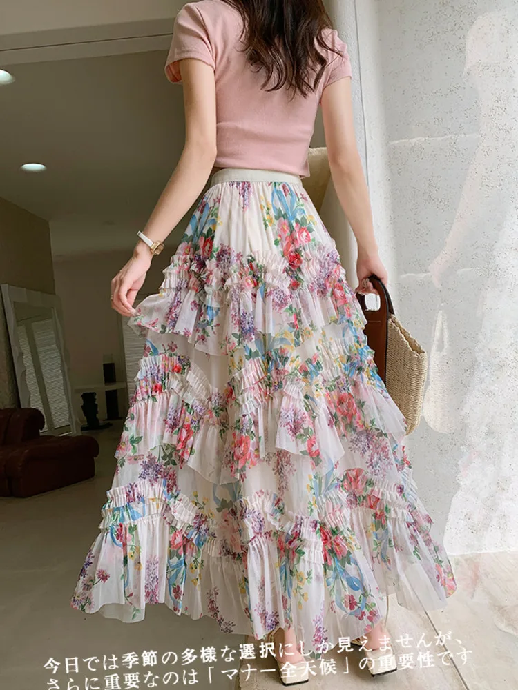 Длинная юбка для женщин с плиссированным узором