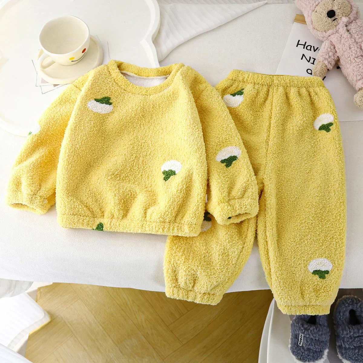 Детская утепленная флисовая Пижама с круглым вырезом