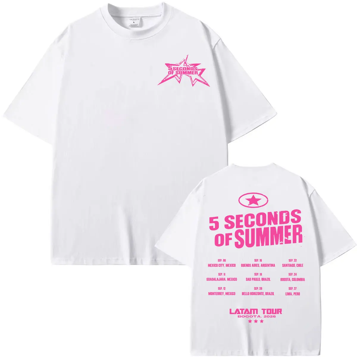 Фото Футболка 5 Seconds of Summer Everyone's A Star Latam Tour 2026 для мужчин и женщин, модная, в стиле хип-хоп и панк, летние топы, футболка с круглым вырезом №4
