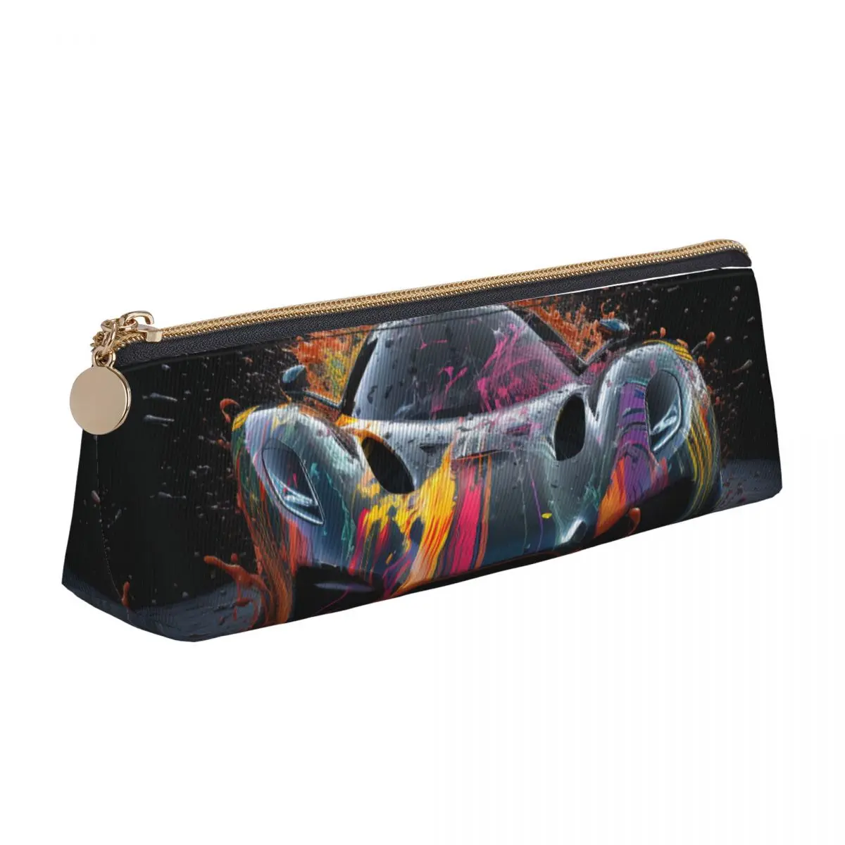 

Dazzling Sports Car Leather Pencil Case Explosion Liquid Splash Cute Zipper Pencil Box College Teens Triangle Pen Bags