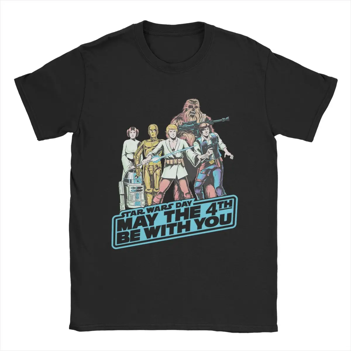 

Humorous May The Fourth Vintage Group T-Shirt for Men Cotton T Shirts Stars War Short Sleeve Tees Plus Size Clothes