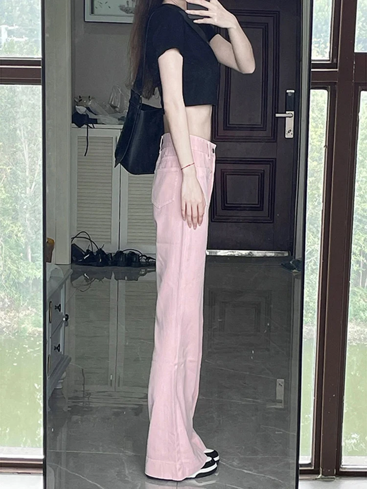 Плюс размер 50 00 кг Розовые широкие джинсы скинни Женские осенние новые брюки