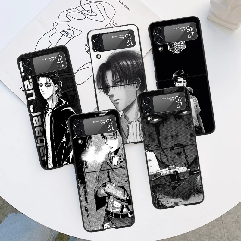 

Black Hard Case For Samsung Galaxy ZFlip3 ZFlip4 5G Phone Cover Z Flip 3 4 zflip3 flip4 zflip Funda Coque Levi Ackerman Titan