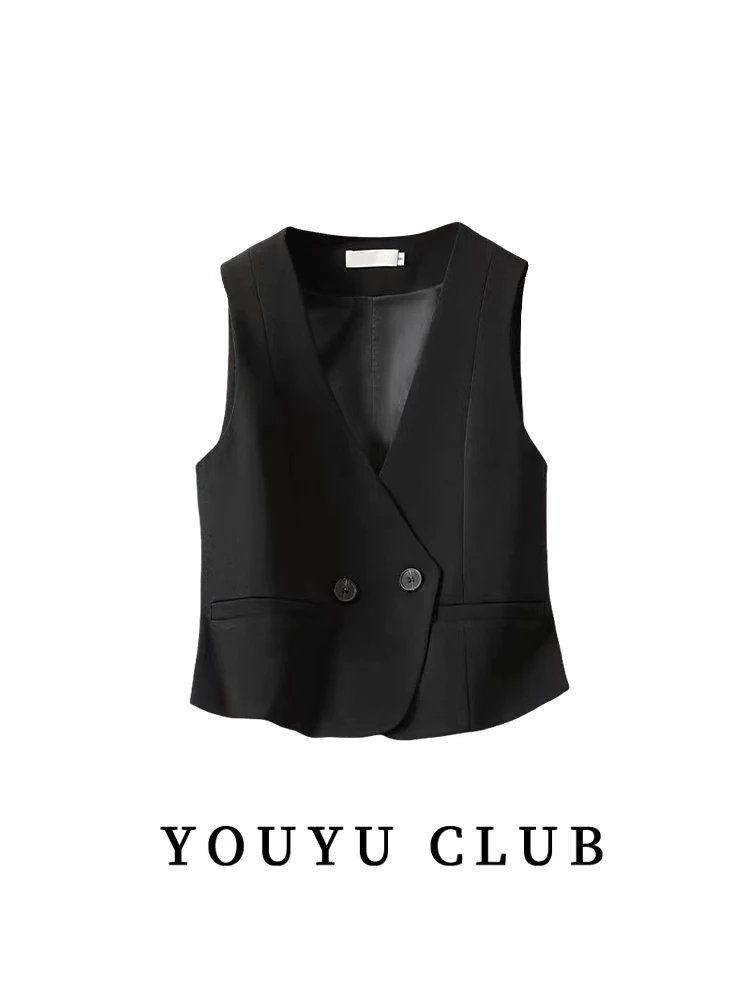 Новинка 2024 осенний жилет с искусственными карманами костюм для полных девушек