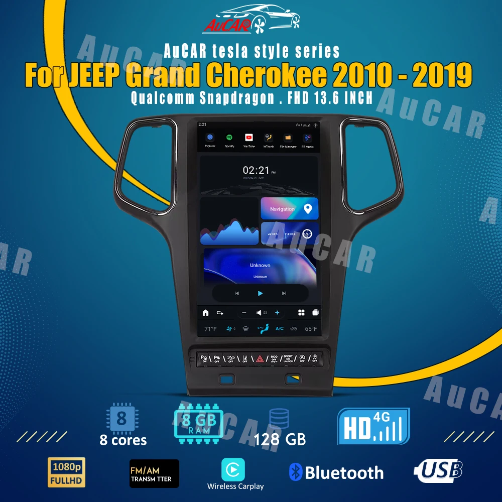 

Автомагнитола AuCar в стиле Tesla на Android 12 для Jeep Grand Cherokee 2010-2019 с GPS-навигацией 1920*1080 13,6 дюймов