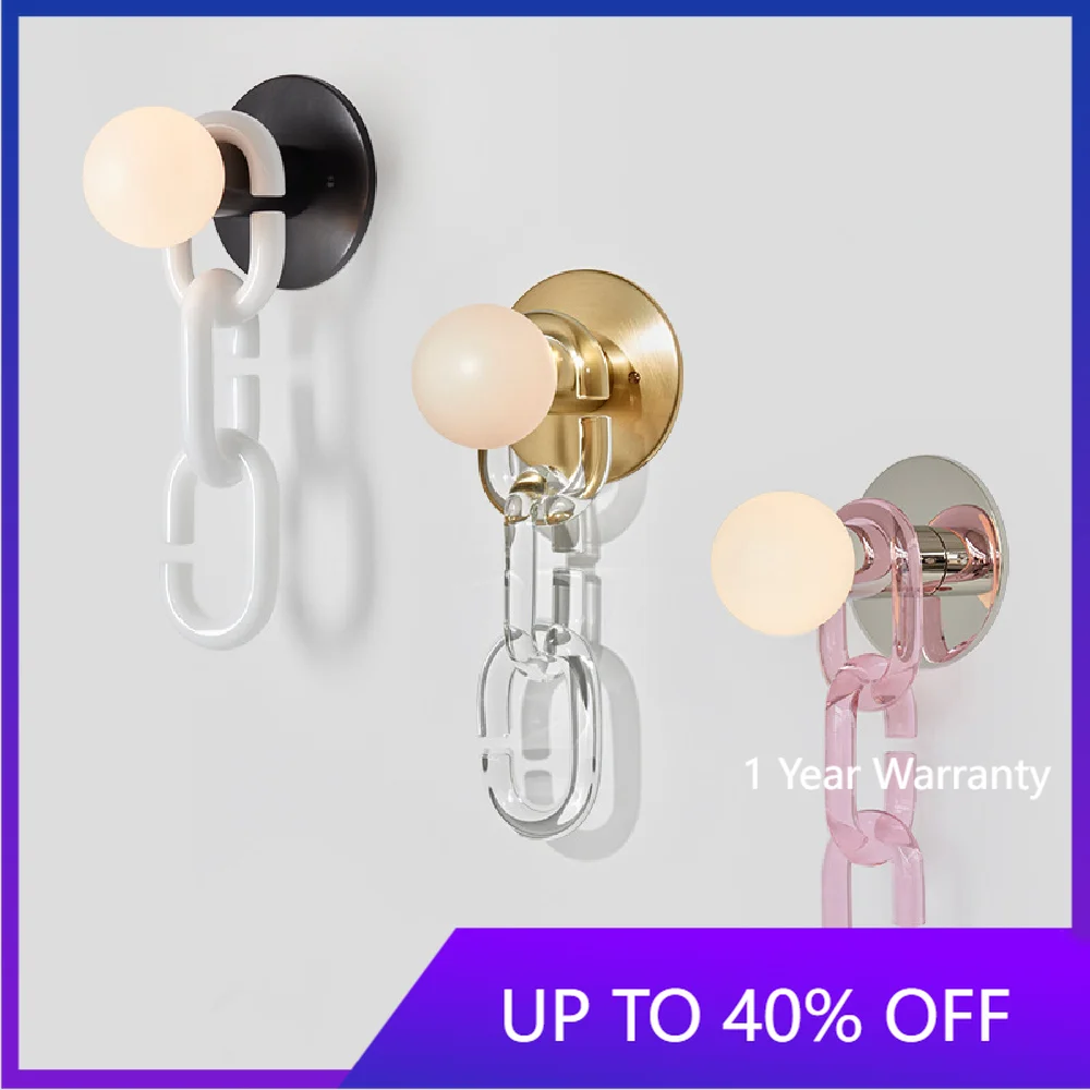 

Nordic Chain Shape glass ball LED Wall Lamp Bedroom Bedside Wall Light Living Room Study Cloakroom Art Decor lock chain Fixtures