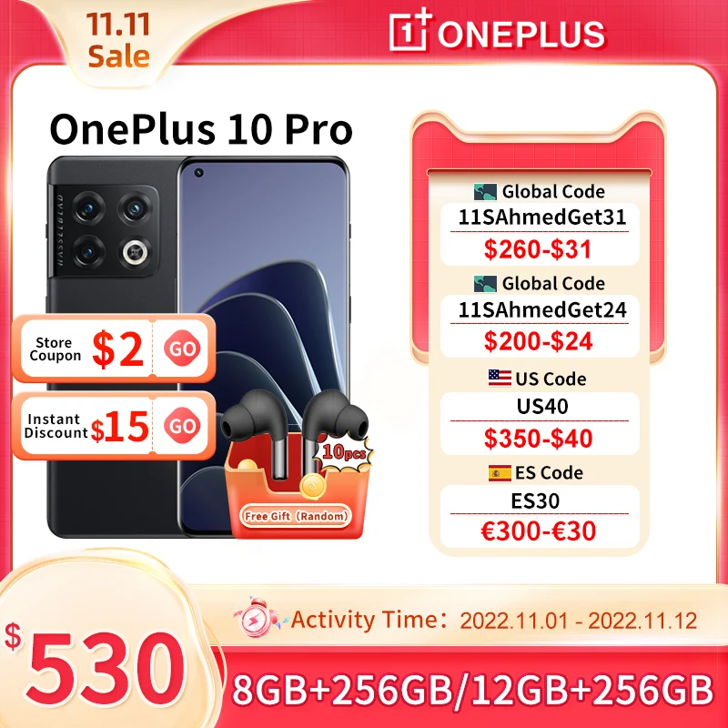 Ceny OnePlus 10 Pro 10pro 5G Smartphone 12GB 256GB Snapdragon 8 Gen 1 Telefony Komórkowe Szybkie ładowanie