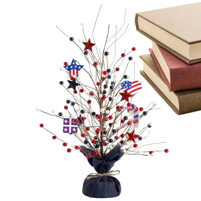

Artificial Tree Patriotic Decorations 4th Of July Independence Day Berry Tree With Red Blue White Stars Portable Memorial Day