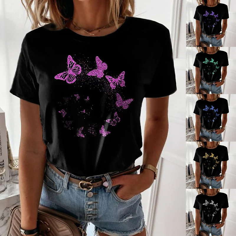 

Женский летний топ с круглым вырезом, зеленый, синий, фиолетовый или 3d-принт