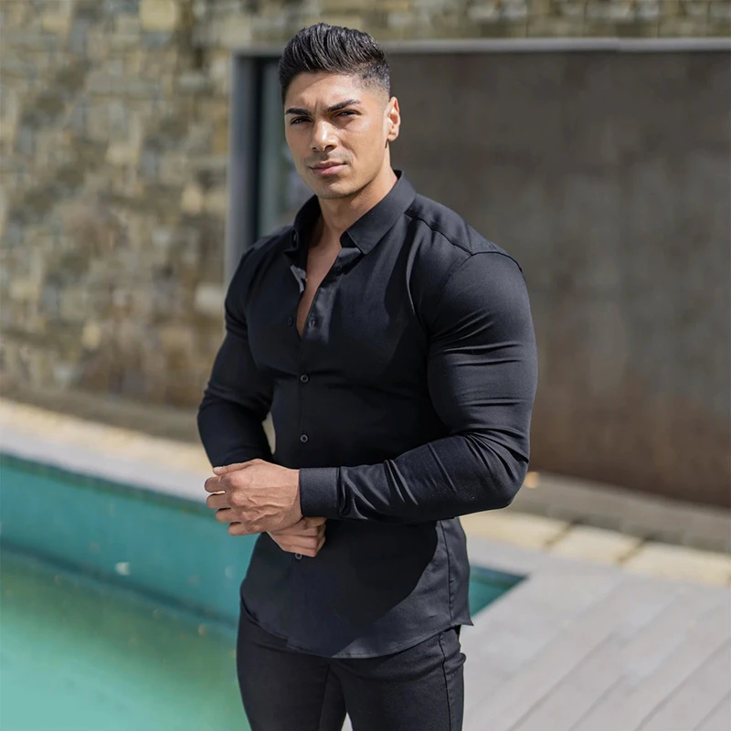 2022 summer new men's business casual solid color shirts without ironing high-quality anti-wrinkle long-sleeved shirts men's top
