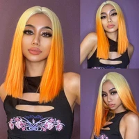 junsi synthetic short blonde orange cosplay wigs for women ombre straight bob hair middle part natural hairline party daily wigs