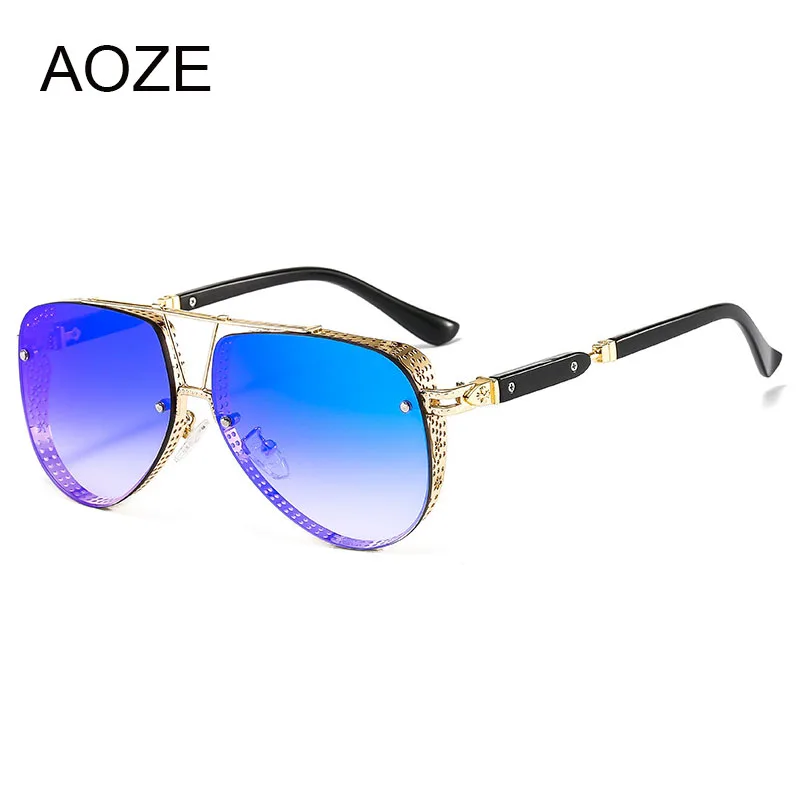 

AOZE 2022NewOval Pilot Sunglasses Men Women Luxury Trend Brand Designer Metal Alloy Frame Gradients Lens conspicuous