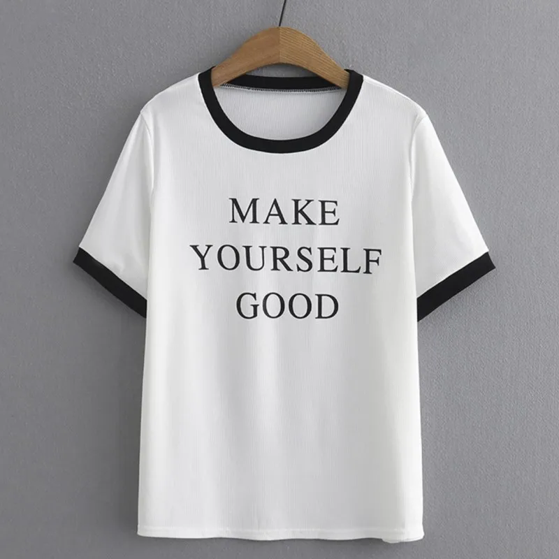 

Женская футболка с круглым вырезом, коротким рукавом и принтом алфавита