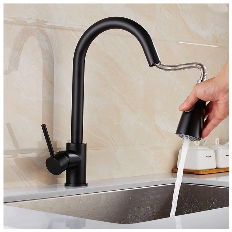 

Kitchen Faucet Stainless Steel Faucets Hot Cold Water Mixer Tap 2 Function Stream Sprayer Single Handle Pull Out Kitchen Taps