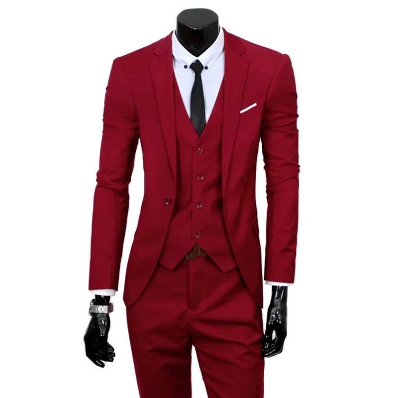 ( Jackets + Vest + Pants ) New 2022 Fashion Boutique Pure Color Groom Wedding Dress Suits Men Slim Formal Business Blazer Suits