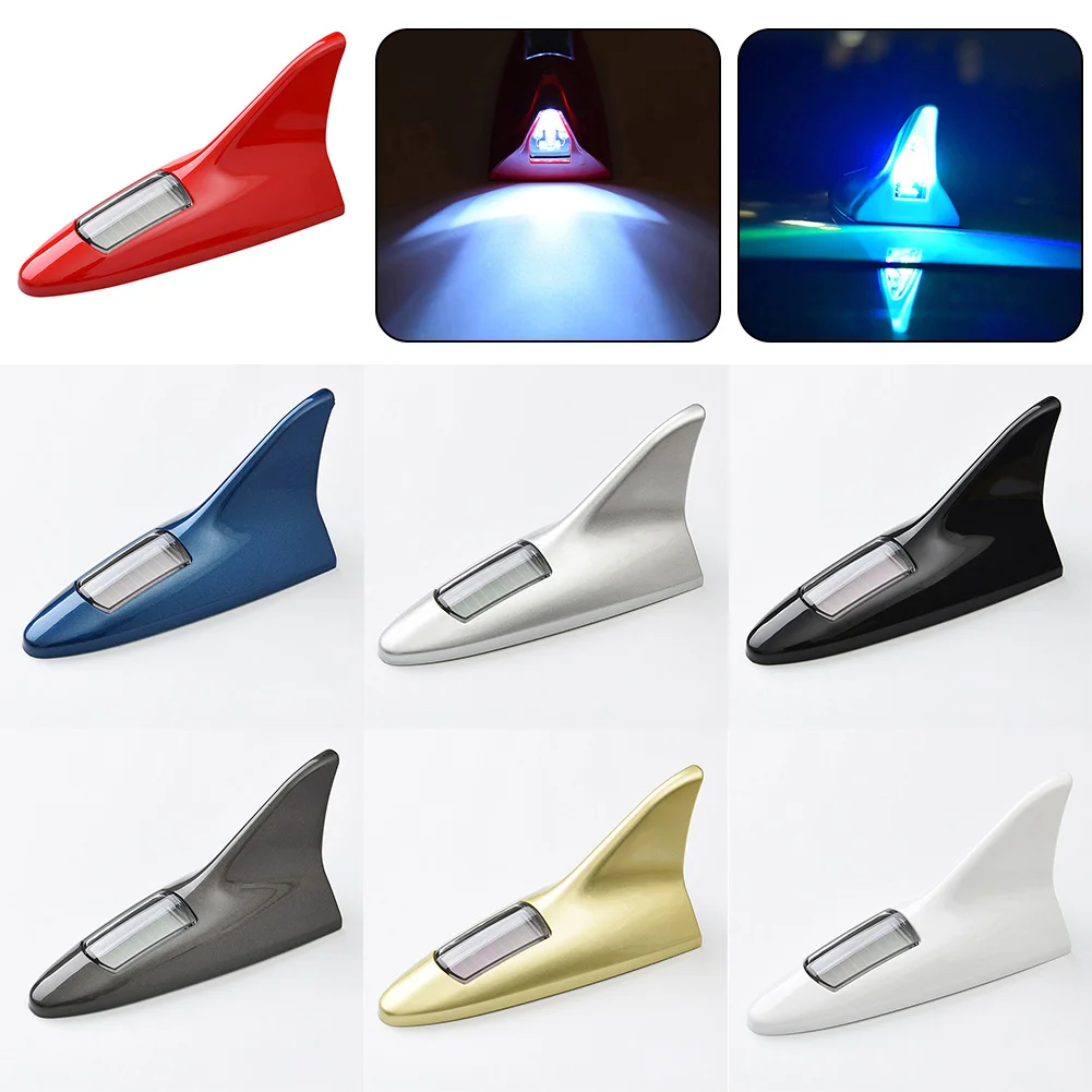 

1pc Auto Car Solar Powered Antenna Fin Antenna LED Light Prompt Tail Light 12V Warning Taillights Car Roof Decoration Part