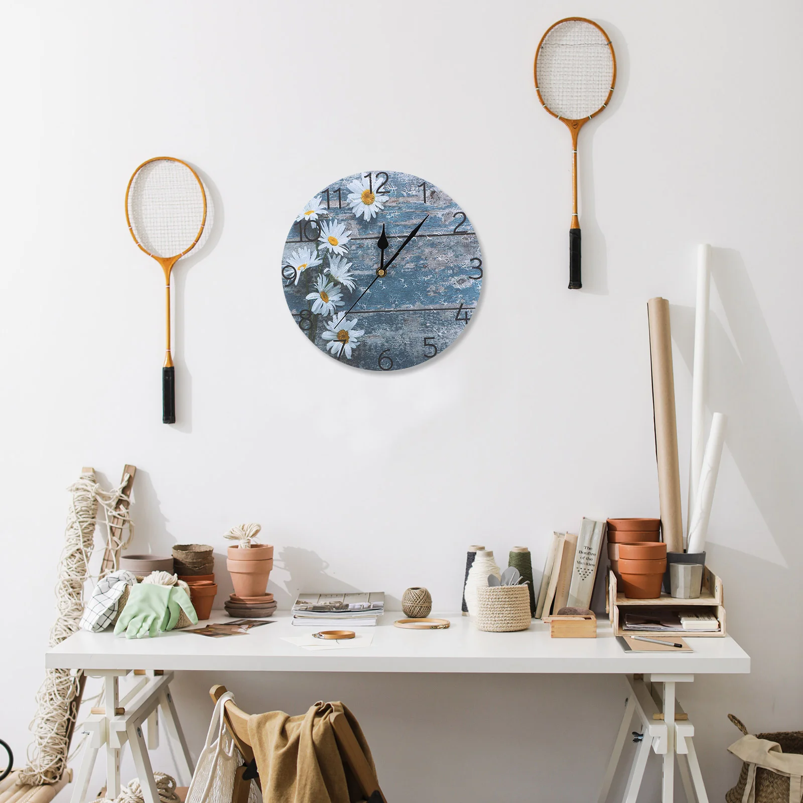 

Wall Daisy Clock Elegant Home Fashion Bedroom Round Clock Daisy Clock Wall Clock Wooden Clock Wall-mounted Clock