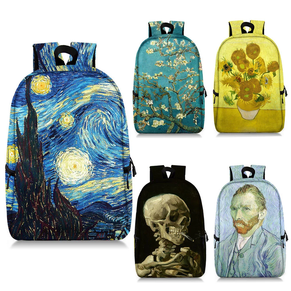 

Oil Painting By Van Gogh Backpack Starry Night Sunflower Skeleton Women Ruckk Men Canvas Shoulder Travel Bags Laptop Backpack