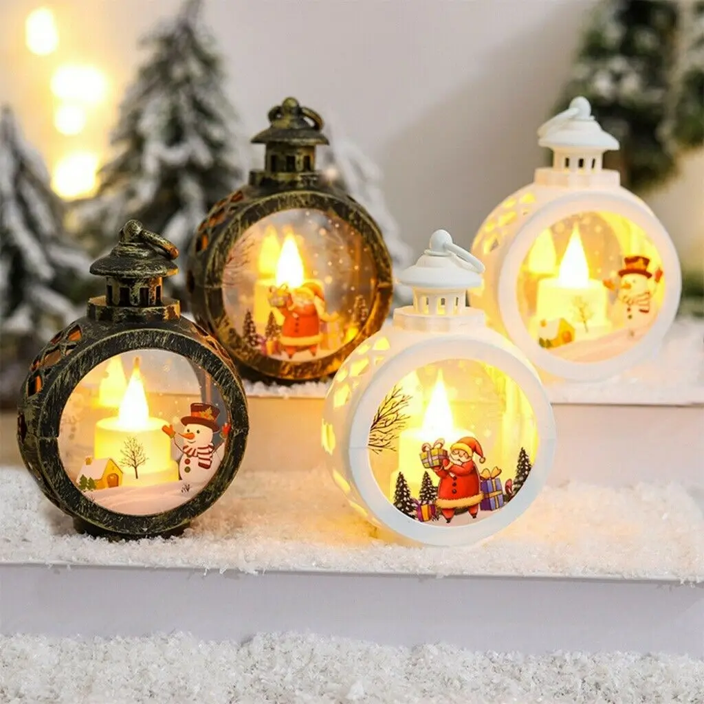 

Creative Bronze Retro LED Santa Claus Round Light Snowman Xmas Light Christmas Ornament Christmas Tree Pendant Lamp