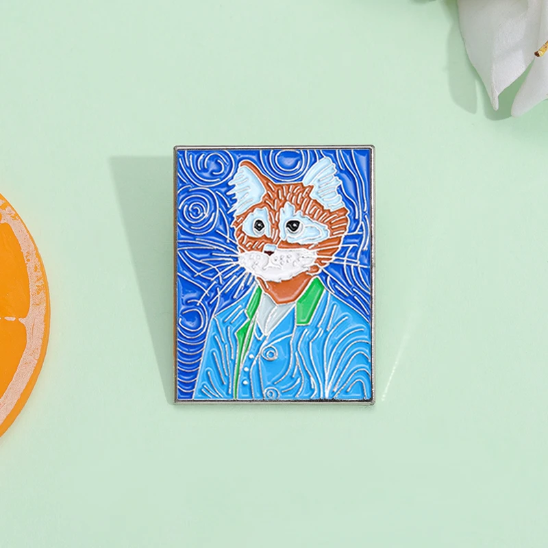 

Art Oil Painting Cat Enamel Pins Funny Creativity Brooches Badge Jewelry for Clothes Backpack Shirt Collar Pin Wholesale Price