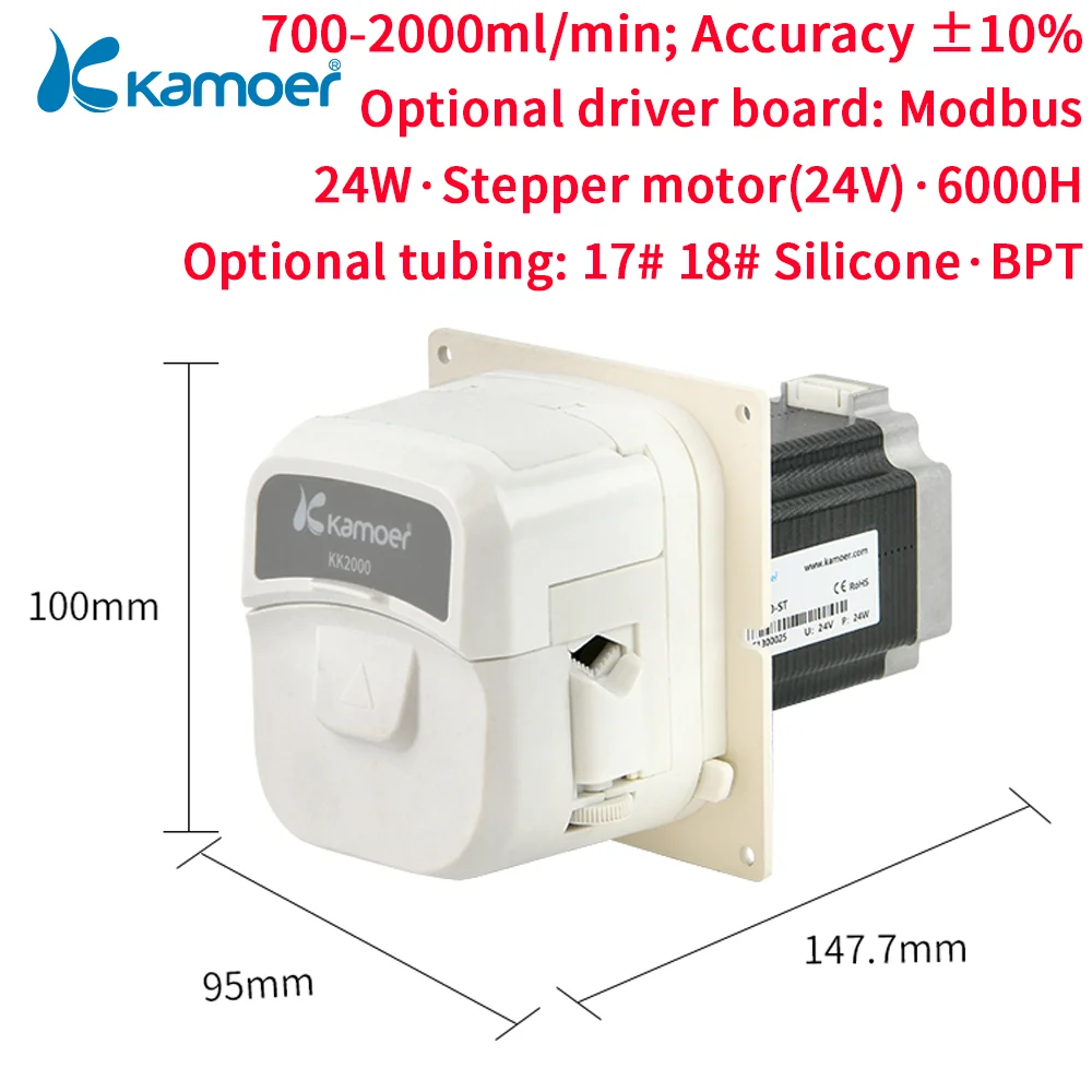 

Kamoer 700-2000ml/min KK2000 24V DIY Peristaltic Pump High Flow Self-priming Pump for Laboratory Dosing Pump with Stepper Motor