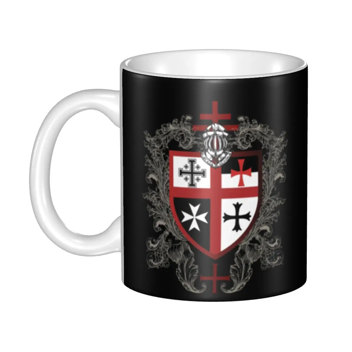 

DIY Knights Templar Cross Shield Symbol Ceramic Mugs Customized Medieval Emblem Secret Order Coffee Cup Creative Present