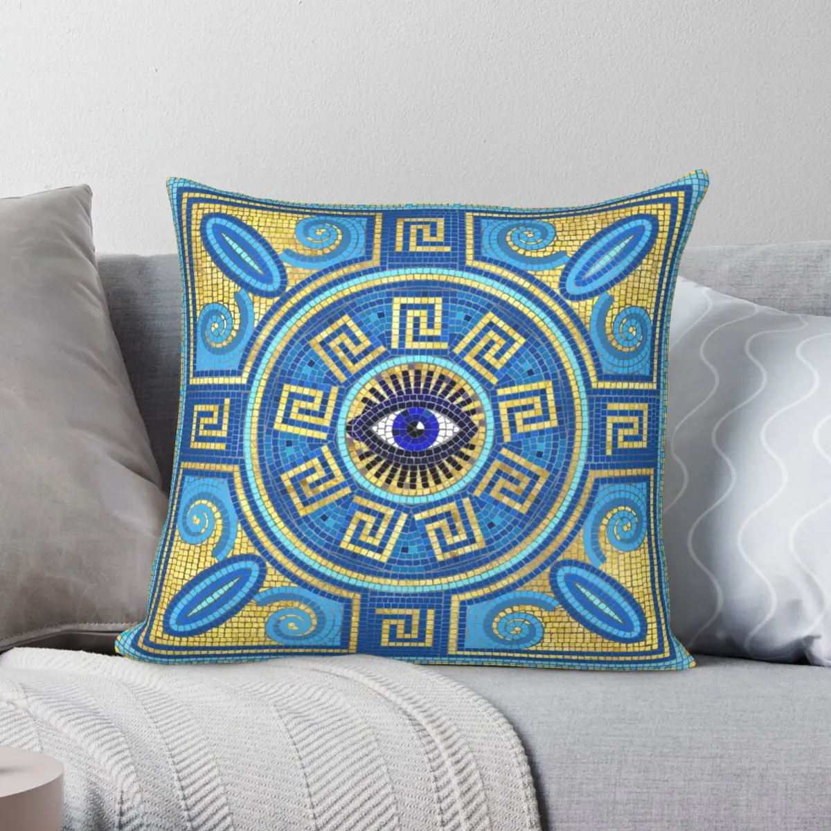 

Чехол для подушки с изображением мозаики сглаза из полиэстера и льна