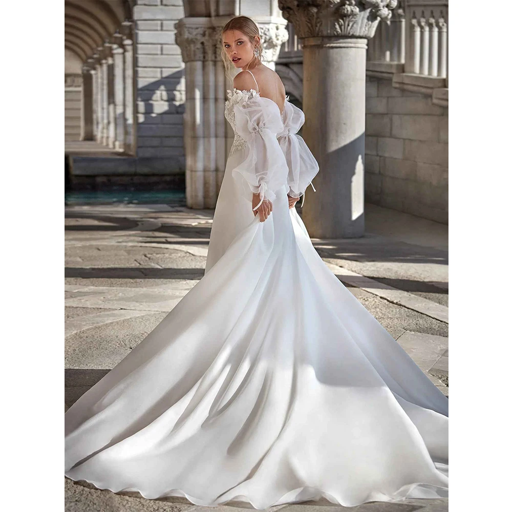 Свадебные платья с открытыми плечами для невесты иллюзия кружевные цветочные