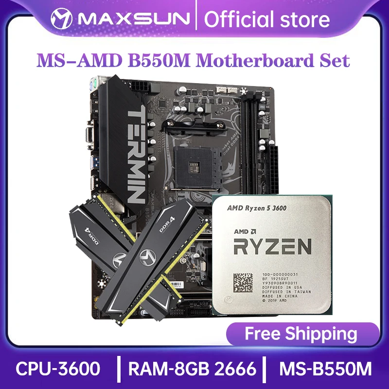 MAXSUN комплект материнской платы Terminator B550M ЦП AMD Ryzen 5 3600 двойной DDR4 8Gx2 = 16 Гб 2666 МГц
