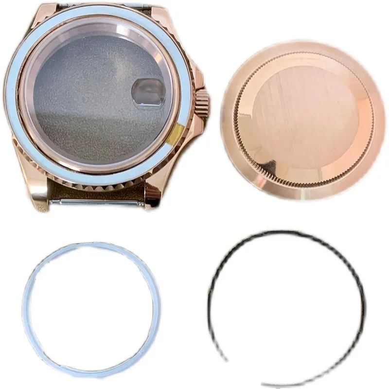 40mm Modification Watch Case Rose Gold  Bidirectional Rotating Sapphire Mirror Fit 8215 8205 GMT3804 Automatic Movement