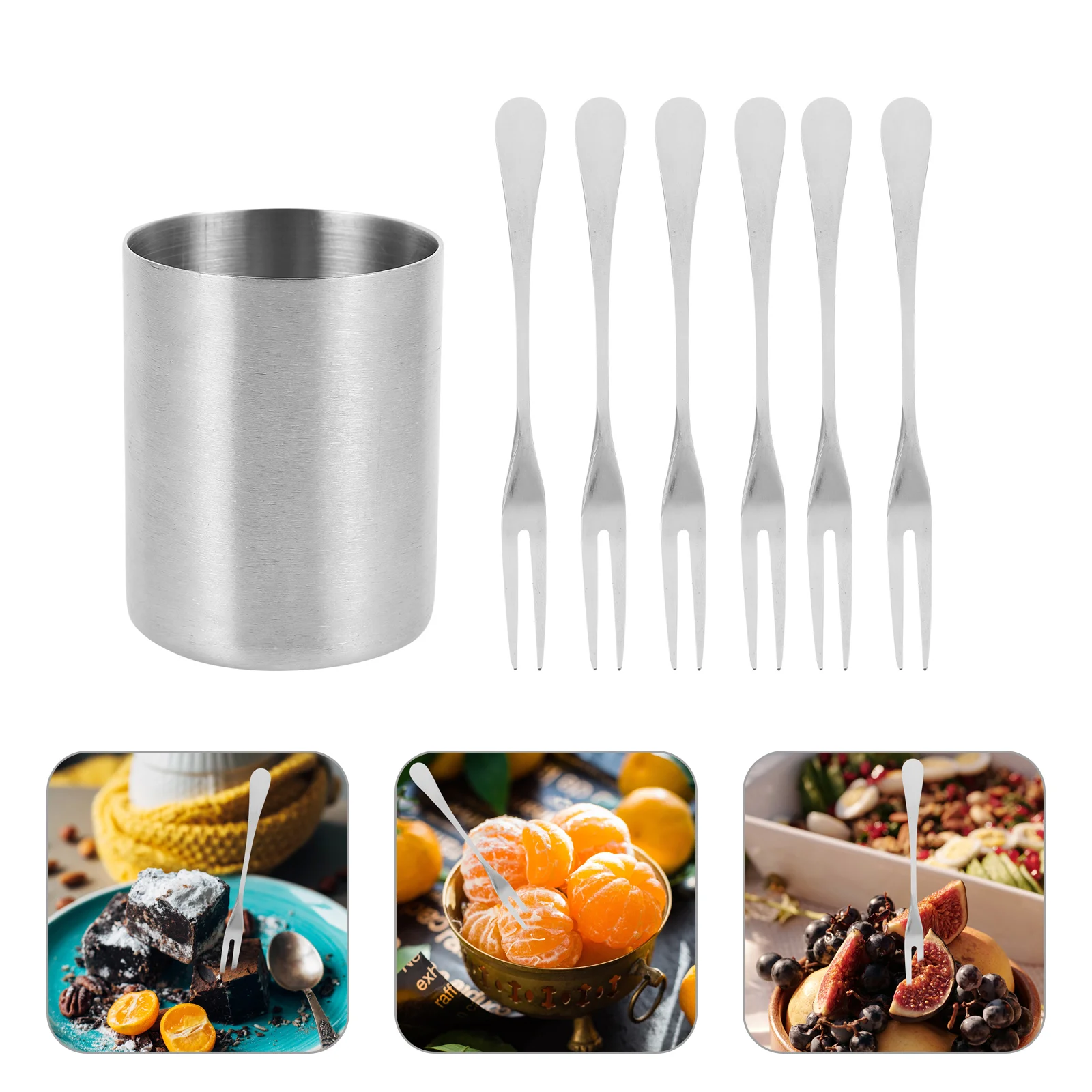 

Fork Forks Fruit Dessert Metal Bucket Storage Holder Picks Tea Afternoon Stainless Steel Kids Two Silverware Prong Jar Stirring